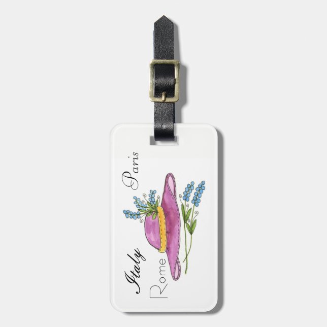 Pink Hat with Flowers Luggage Tag (Front Vertical)