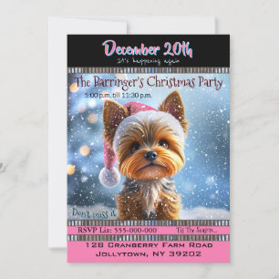 PINK hat YORKIE Christmas Party Invitation