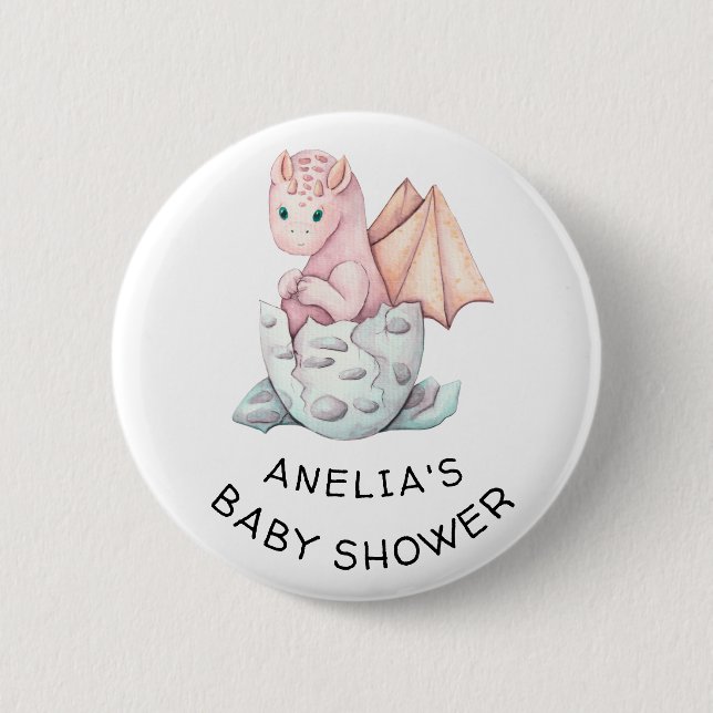 PINK HATCHING DRAGON BABY SHOWER 6 CM ROUND BADGE (Front)