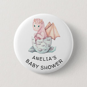 PINK HATCHING DRAGON BABY SHOWER 6 CM ROUND BADGE