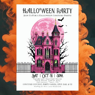 Pink Haunted Mansion Halloween Costume Party Invit Invitation