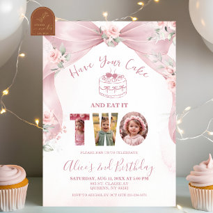 Pink Have Your Cake and Eat it TWO Birthday Invitation