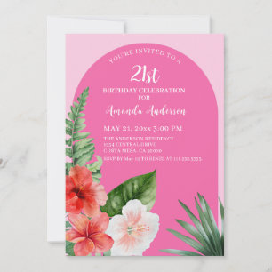 Pink Hawaiian 21st Birthday Invitation
