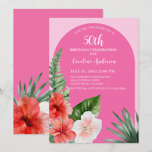 Pink Hawaiian 50th Birthday  Invitation