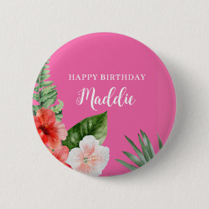 Pink Hawaiian Floral Birthday  6 Cm Round Badge