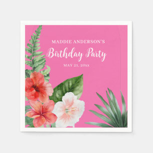 Pink Hawaiian Floral Birthday  Napkin