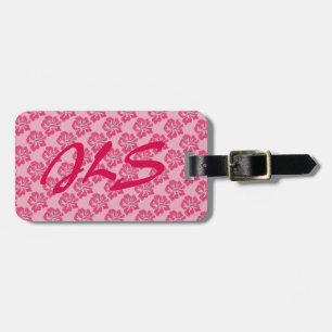 Pink Hawaiian Hibiscus Flower Floral Monogram Luggage Tag