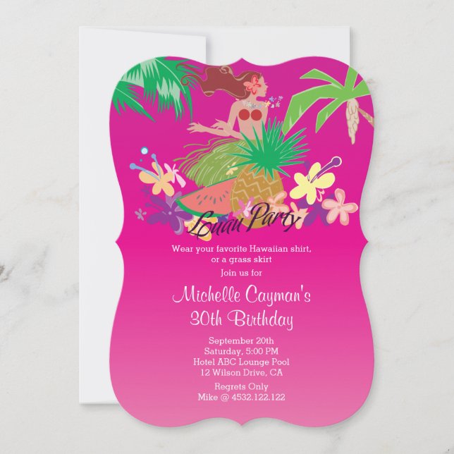 Pink Hawaiian Luau Birthday Party Invitation (Front)