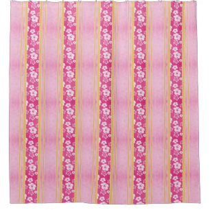 Pink Hawaiian Striped Shower Curtain