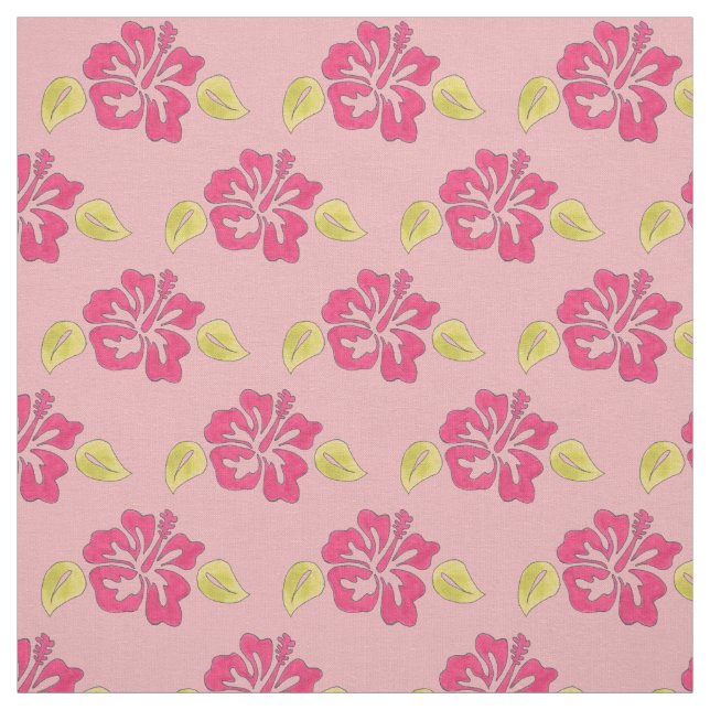 Pink Hawaiian Tropical Island Hibiscus Flower Fabric (Swatch)