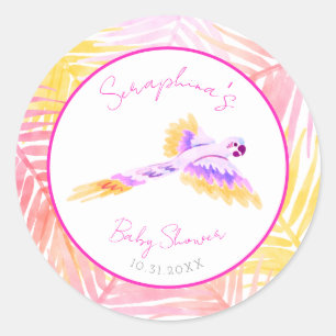 Pink Hawaiian Tropical Parrot Baby Shower Classic Round Sticker