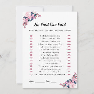 Pink He Said She Said Bridal Shower Game Cards