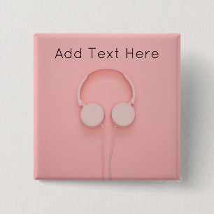 Pink Headphones with Wires 15 Cm Square Badge