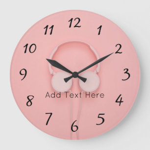 Pink Headphones with Wires Large Clock