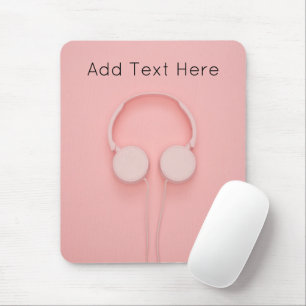 Pink Headphones with Wires Mouse Mat