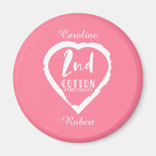 Pink Heart 2nd Cotton Wedding Anniversary Magnet