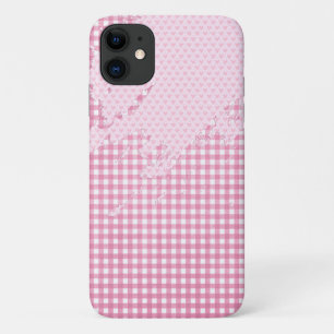 pink heart abstract on gingham iPhone 11 case