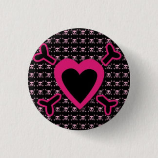 Pink Heart and Cross Bones on Black 3 Cm Round Badge