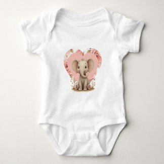 Pink Heart And Elephant Baby Bodysuit