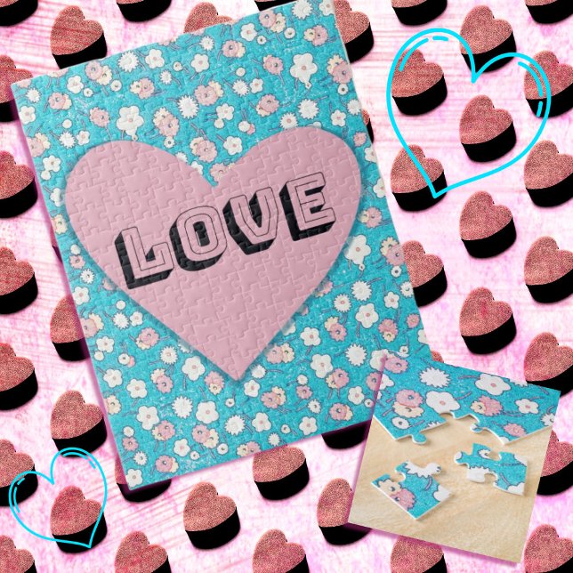Pink Heart and Flowers Love Puzzle Art (Creator Uploaded)