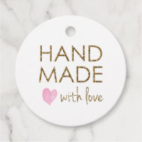 Pink Heart and Gold Handmade with Love