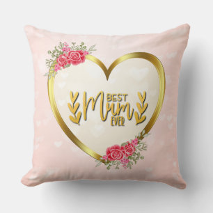Pink Heart and Golden Heart For Best Mum Ever Cushion