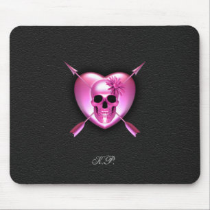 Pink Heart and Skull Mouse Pad