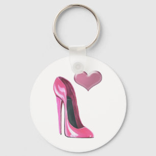 Pink Heart and Stiletto Shoe High Heel Art Key Ring