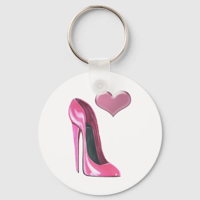 Pink Heart and Stiletto Shoe High Heel Art Key Ring (Front)