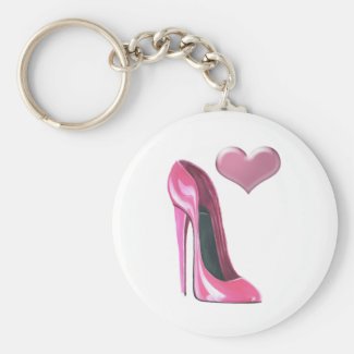 Pink Heart and Stiletto Shoe High Heel Art Key Ring