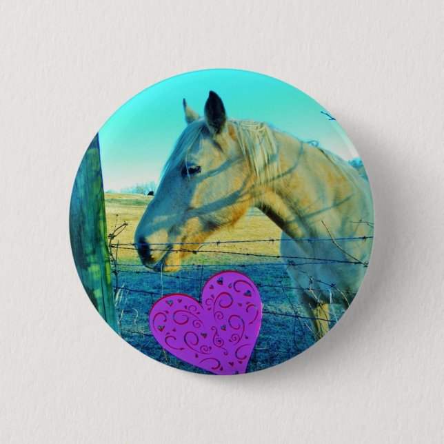 Pink Heart and Yellow Horse 6 Cm Round Badge (Front)