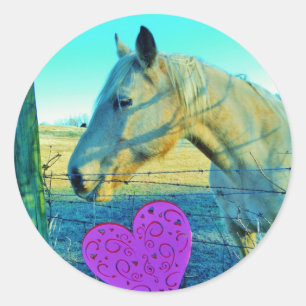Pink Heart and Yellow Horse Classic Round Sticker