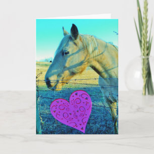 Pink Heart and Yellow Horse Holiday Card