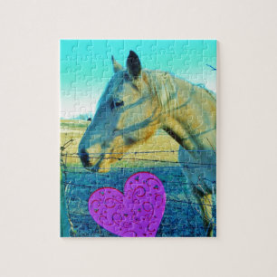 Pink Heart and Yellow Horse Jigsaw Puzzle