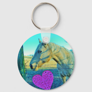 Pink Heart and Yellow Horse Key Ring