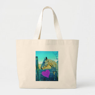 Pink Heart and Yellow Horse Large Tote Bag