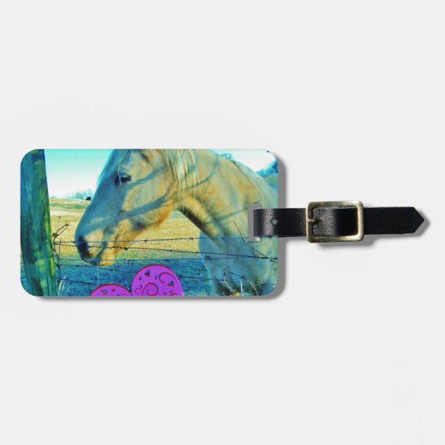 Pink Heart and Yellow Horse Luggage Tag (Front Horizontal)