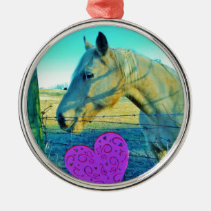 Pink Heart and Yellow Horse Metal Tree Decoration