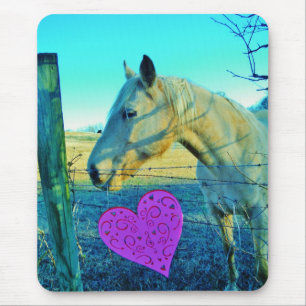 Pink Heart and Yellow Horse Mouse Mat