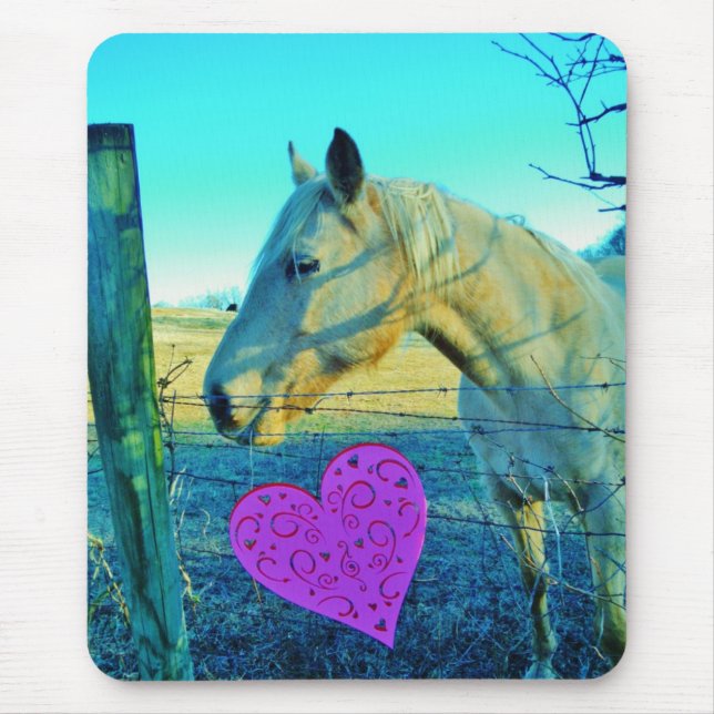 Pink Heart and Yellow Horse Mouse Mat (Front)