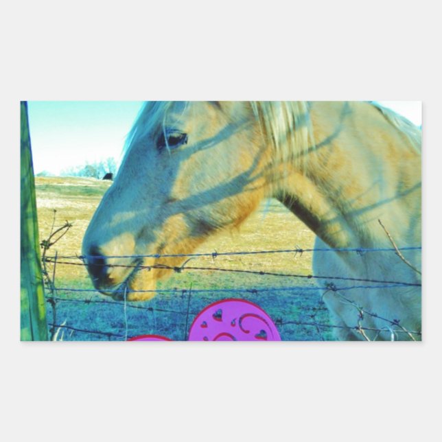Pink Heart and Yellow Horse Rectangular Sticker (Front)