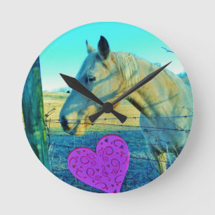 Pink Heart and Yellow Horse Round Clock