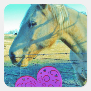 Pink Heart and Yellow Horse Square Sticker