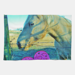 Pink Heart and Yellow Horse Tea Towel
