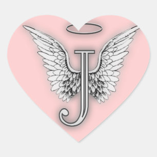 Pink Heart Angel Wings Monogram Heart Sticker