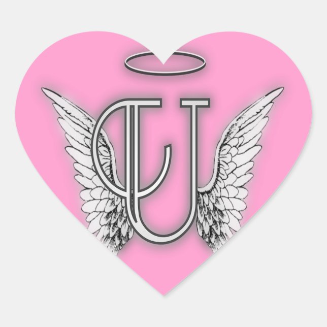 Pink Heart Angel Wings Monogram Heart Sticker (Front)