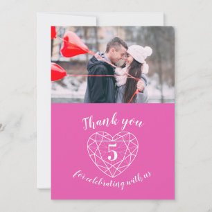Pink heart anniversary 5 years photo thank you card