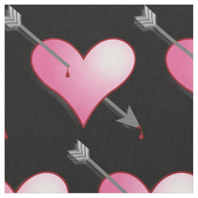 Pink Heart & Arrow Fabric,Black Fabric (Close Up)