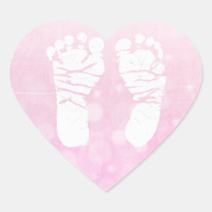 Pink Heart Baby Footprints Stickers