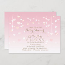 Pink heart baby girl baby shower invitations